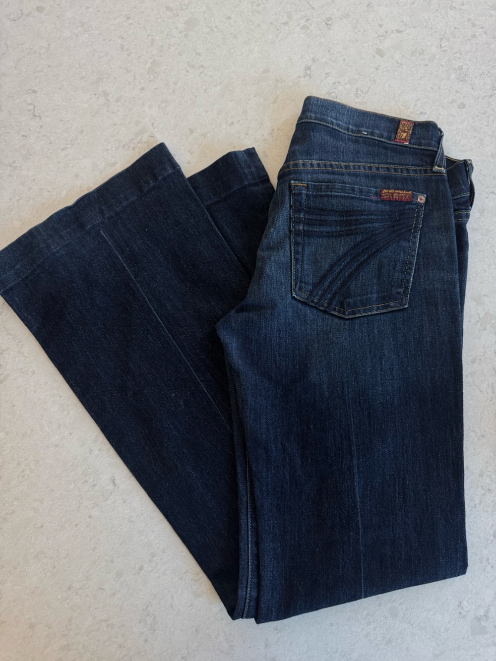 7 For All Mankind Dark Indigo Dojo Flare Leg Jeans size 27